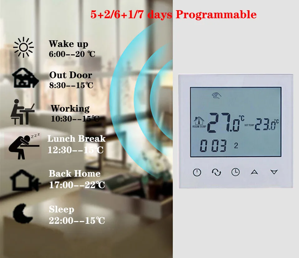 TDS21 электрический подогрев пола комнатный термостат с сенсорным экраном теплый пол система отопления терморегулятор 220 В регулятор температуры