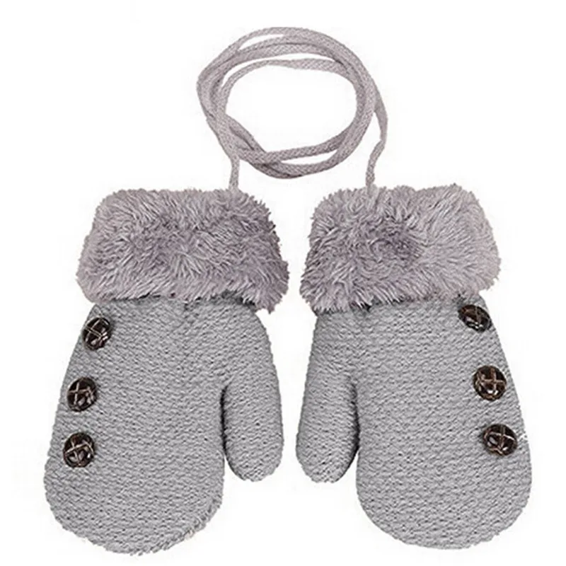 Зимние вязаные перчатки для мальчиков и девочек, теплые перчатки на веревочке, перчатки для детей, детские перчатки на шее