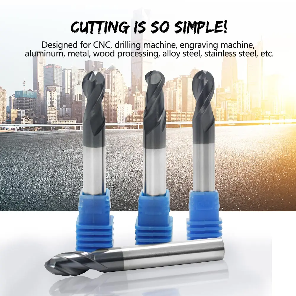 

CNC Lathe Tungsten steel Tool Milling Alloy Cutter Coating End Mill Drill Bit 50mm Length Ball Nose Endmills Tool for Wood Alum