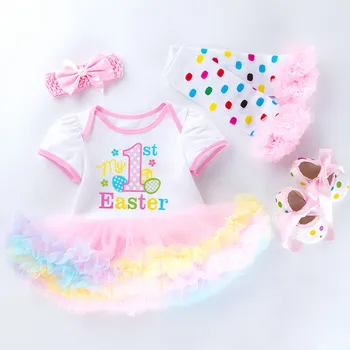 

Baby Girl Easter Clothes Set Outfit Bodysuit Tutu Dress Headband Legging Shoes for 0-24 Month Baby Spring Festival Party Costume