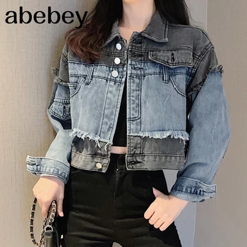 

2020 Autumn Streetwear Women Denim Jacket Coat Casual Outwear Fashion New Short Ripped Jeans splice Jacket Coats Chaqueta Mujer
