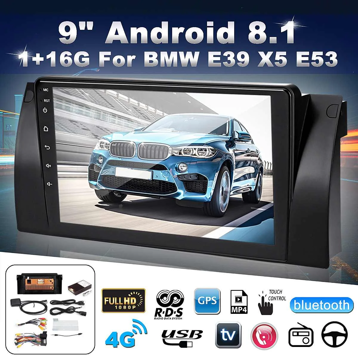  9 zoll Multimedia Player Android 8.1 Auto Dash Video GPS Stereo Radio Wifi 16G 1024x600 Für BMW E38