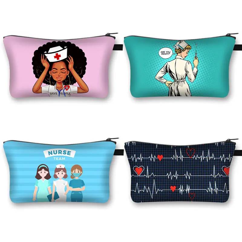 Thank You Doctor  Nurse Cosmetic Case Women Makeup Bags Ladies Storage Bags for Travel  Nurse with Angel Wings Mini Handbag