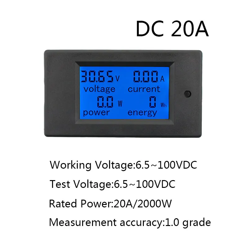 6,5-100 В постоянного тока 0-100A 0-20A ЖК-дисплей цифровой Ток Напряжение Мощность счетчик энергии мультиметр Амперметр Вольтметр 100A ток шунта - Цвет: DC 20A Meter