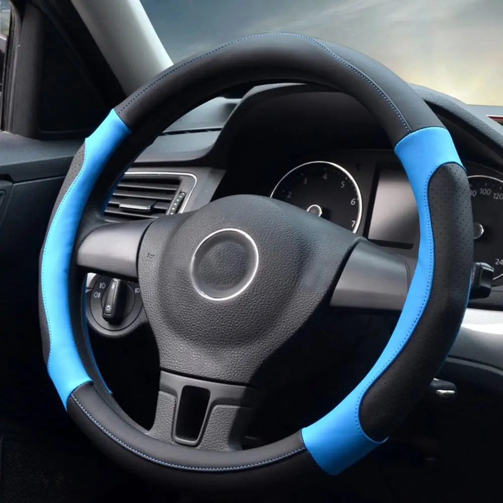 Blue 1 Стильный Противоскользящий чехол рулевого колеса автомобиля перфорированный кожаный дышащий чехол автомобильный аксессуар украшение для четырех сезонов - Название цвета: Blue 1