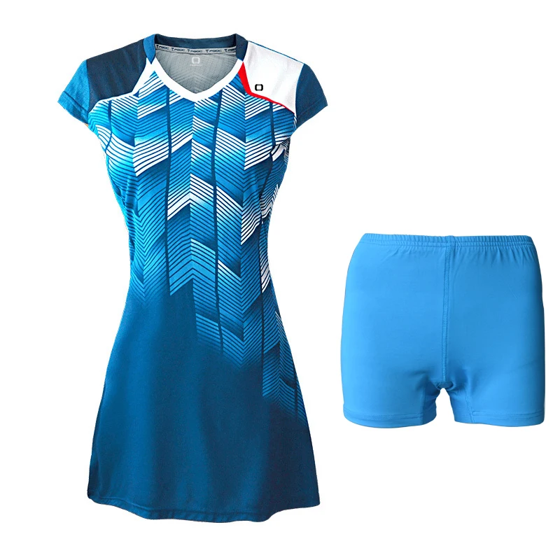 Blue Shorts Спортивное платье для бадминтона, быстросохнущее, дышащее, с коротким рукавом, с нижними безопасными шортами, анти-выход, женское платье для тенниса, костюм - Цвет: Blue Shorts