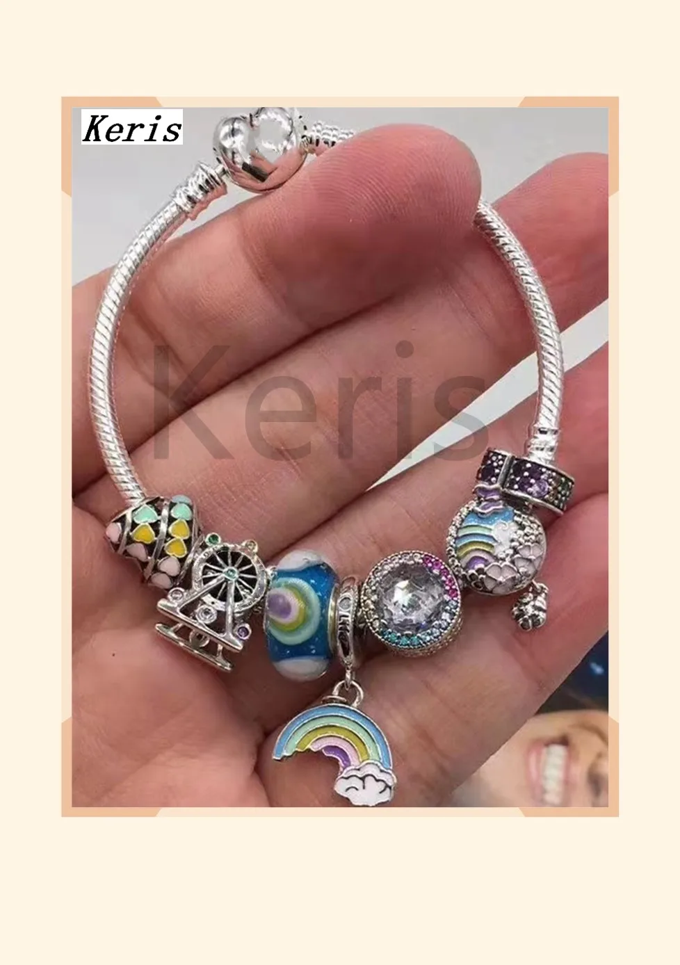 

High Quality Reproduction 1:1 100% Silver Rainbow Girl Charm Bracelet With Free Delivery