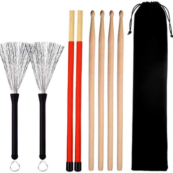 

Drum Sticks Set, Maple Wood Drum Sticks, Drum Wire Brushes Retractable Drum Sticks Brush, Drum Stick Dowel Drumsticks