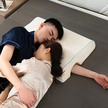 

White Curved Memory Foam Sleeping Neck Cervical Pillow with Hollow Design Arm Rest Hand Pillow for Couple Side Sleepers