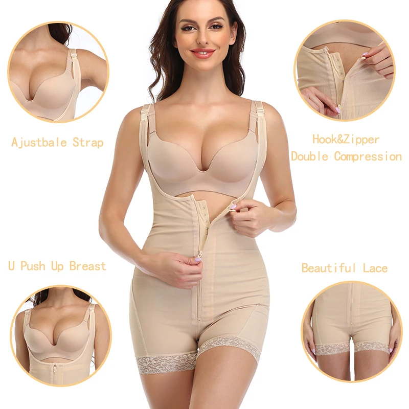 Full Body Shapewear Women Bodysuit Plus Size Body Shaper Slimming Corset Modeling Tummy Control Postpartum Underwear Zipper Hook