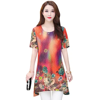 

Printed Short Sleeve T-Shirt For Women Summer Pullover Casual Loose Plus Size 5XL Mother Tops O-Neck Female Clothes