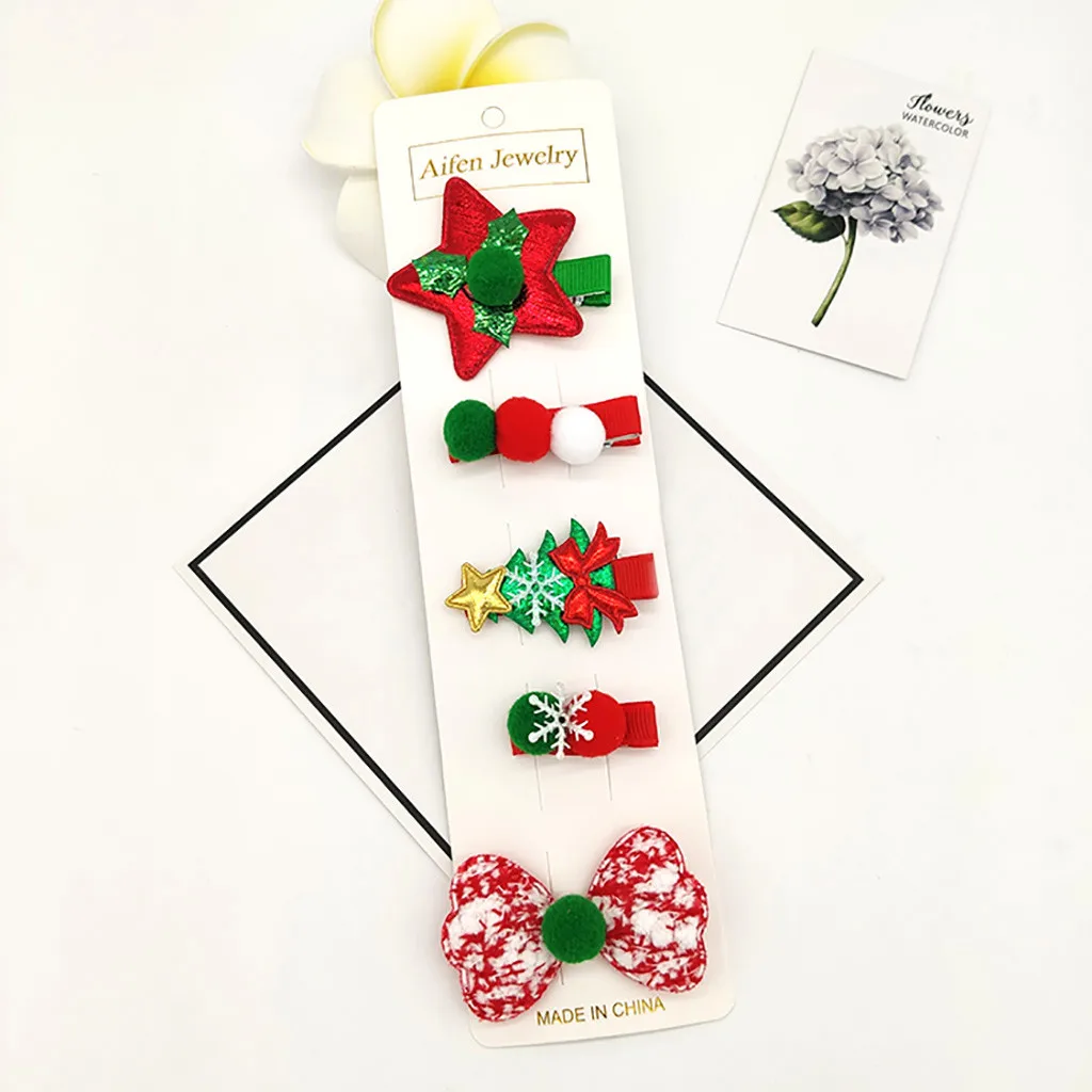 Xmas5PC/набор бант заколка для волос для девочек аксессуары для волос бант для волос Рождественская заколка для волос Санта Клаус Шпилька для девочек головной убор утконоса зажим