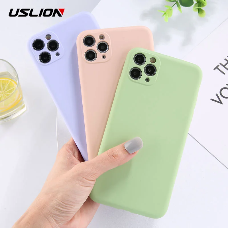 

USLION Candy Color Shockproof Phone Case For iPhone 11 11 Pro Soft TPU Silicone Simple Solid Color Cover For iPhone 11 Pro Max