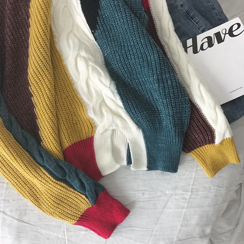 UYUK2019 Autumn And Winter Models Trend Street Loose Casual Multicolor Stitching Contrast Color Men's Round Neck Sweaters UYUK2019 Autumn And Winter Models Trend Street Loose Casual Multicolor Stitching Contrast Color Men's Round Neck Sweaters