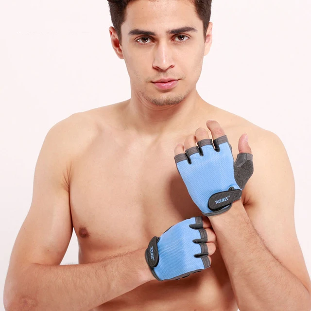 1 пара, мужские и женские перчатки для спортзала, дышащие, унисекс, для фитнеса, для тяжелой атлетики, Кроссфит, Guantes, для занятий спортом - Цвет: Blue
