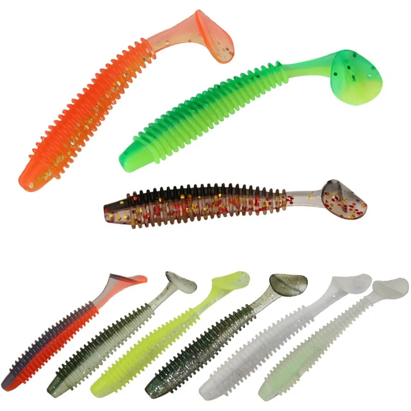 

10pcs/lot Soft Fake Bait Worm Grubs T Tail Wobblers Fishing Lure 75mm 2.7g Aritificial Pike Fishing Jigging Bait