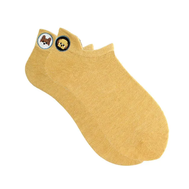 Anewmorn Cute Cat Cotton Boat Socks Woman's Embroidery Heel Ears Cartoon Socks Ins Fashion Kawaii Animal Girl Sokken B05light yellow