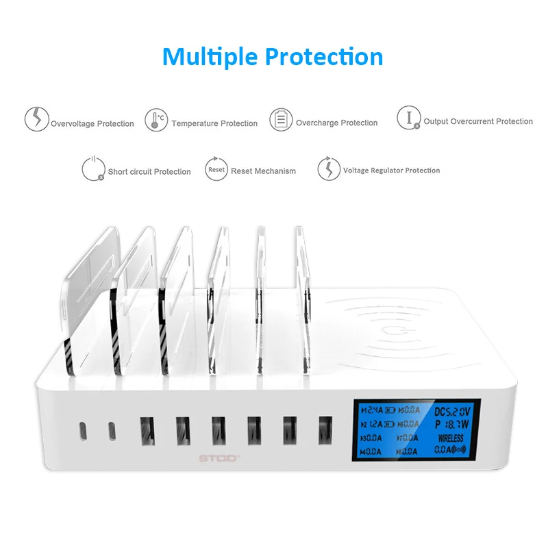 Смарт USB зарядное устройство Qi Беспроводная зарядка Staition 40 Вт ЖК-дисплей Настольный держатель для iPhone X samsung huawei Mi 9 адаптер переменного тока