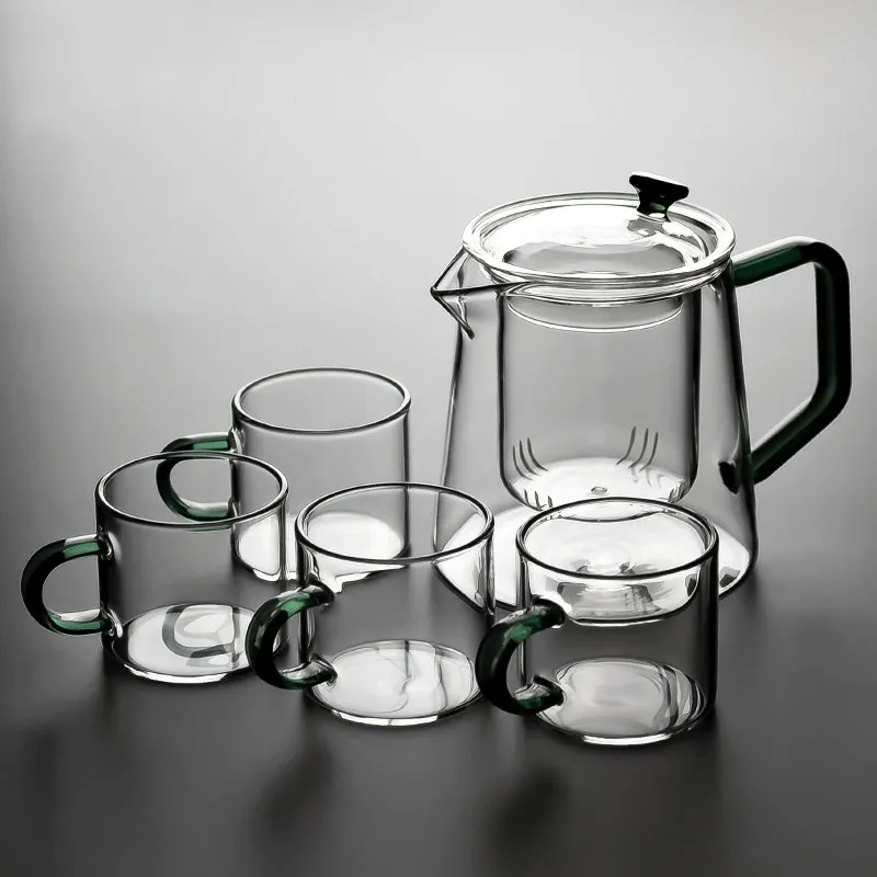 A-Green 1Pot 4Cups Uniho, 5 шт., набор чайников, стеклянный фильтр, пуэр, чайник, высокая термостойкость, цветочный чай, черные чайные горшки, Офисная кофеварка - Цвет: A-Green 1Pot 4Cups