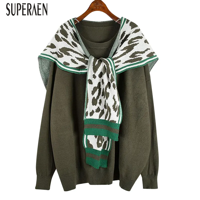 SuperAen Two-piece New Sweater Women Korean Style Autumn and Winter New Ladies Sweaters Leopard Casual Tops Female