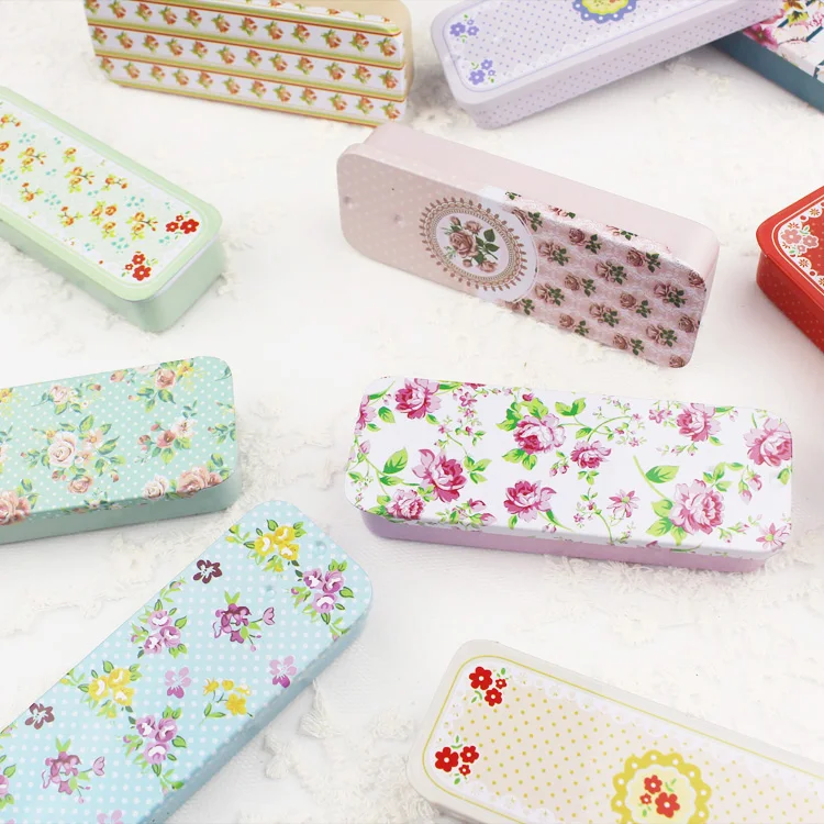 1PC Portable Mini Floral Metal Storage Box Slide Small Pill ,Headphone,Cigarette ,Jewelry Tin Box Organizer Container