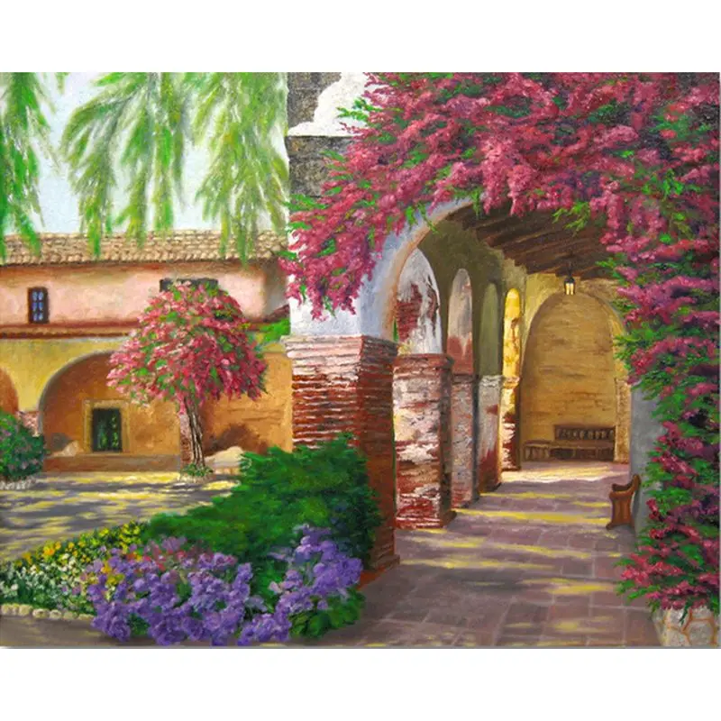 

SELILALI Framed Picture By Numbers Romantic Garden Oil Painting By Number Drawing Coloring On Canvas Diy Framed Home Decor