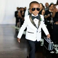 Handsome Kids Wedding Tuxedos Slim Fit Gold Pattern Lapel Suits For Boy Formal Wear One Button Children Groomsmen Blazer+Pant