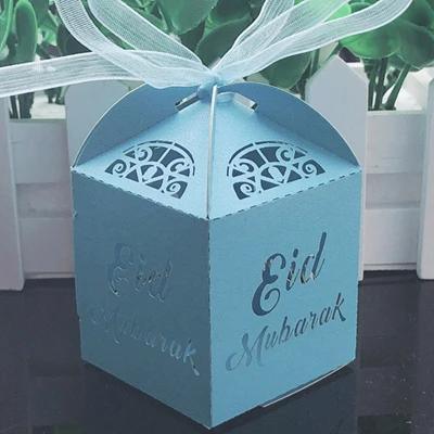 Темно-синий 10 шт. Happy Eid Mubarak коробка для конфет украшения для Рамадана DIY бумажные подарочные коробки коробка для подарка исламский мусульманский аль-Фитр Eid вечерние поставки - Цвет: Темно-синий