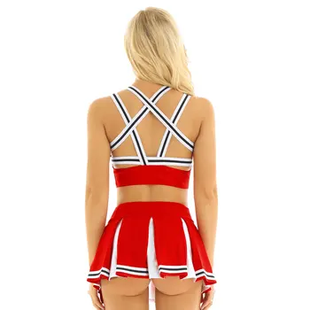 US UK STOCK Women Japanese Schoolgirl Cosplay Uniform Girl Sexy Lingerie Gleeing Cheerleader Costume Set
