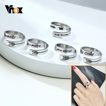 

Vnox Personalized Engraved His Queen Beauty Rings for Women Jewelry Size Adjustable Never Fade Stainless Steel Love Custom Gifts