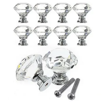 

10PCs 30mm Diamond Shape Design Crystal Glass Knobs Cupboard Drawer Pull Kitchen Cabinet Door Wardrobe Handles Hardware