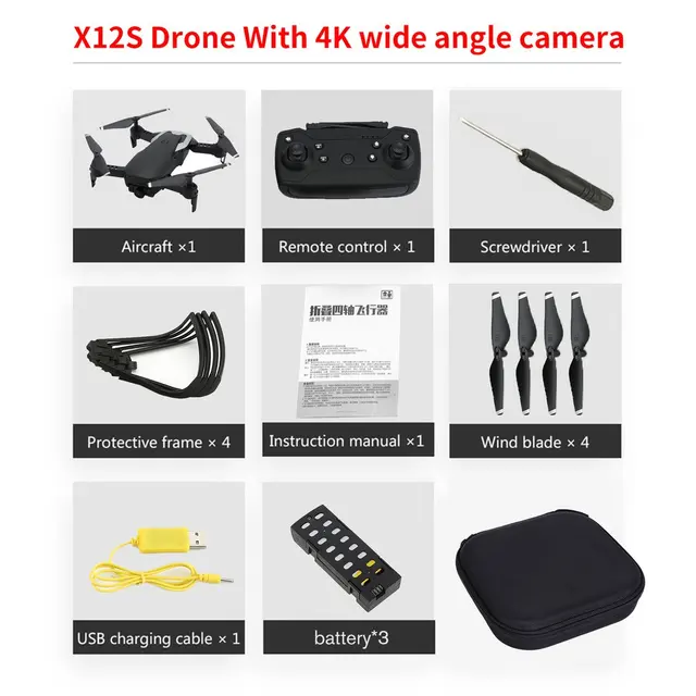 $US $64.62 hot X12S Foldable Drone with 4K Camera HD HD 4 Axis Optical Flow WiFi FPV Drone RC Plane Altitude H