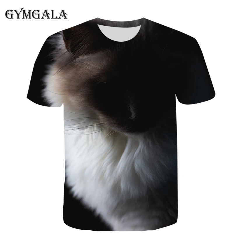 

Summer casual 3D custom pattern round neck short-sleeved Harajuku style men and women the same T-shirt cute kitty popular