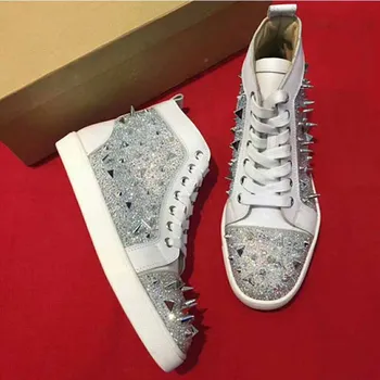 

Womens Casual Shoes Hot Sale Brand Super Rivets Studs High Top Sneakers Fashion Rhinestones Luxury Trainers Casual Shoes Runway