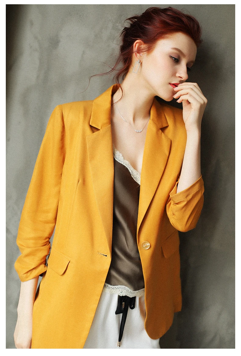 Высокое качество блейзеры женский костюм ткань купро простой дизайн три четверти рукав одна пуговица сплошной цвет костюм Новая мода