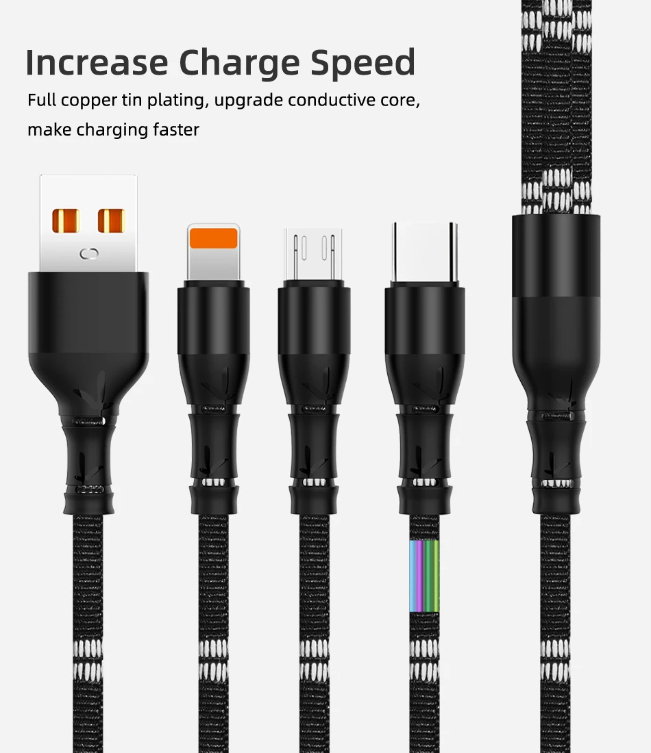 3 в 1 быстрая зарядка USB кабель для iPhone samsung Xiaomi 2.4A мульти зарядное устройство Micro USB 8 Pin кабель 2 в 1 телефон usb type C кабель