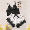 Women Sleep Wear Sexy Lingerie Satin Lace V-Neck Camisole Shorts Set Sleepwear Pajamas Women Sexy Clothes ► Photo 1/6