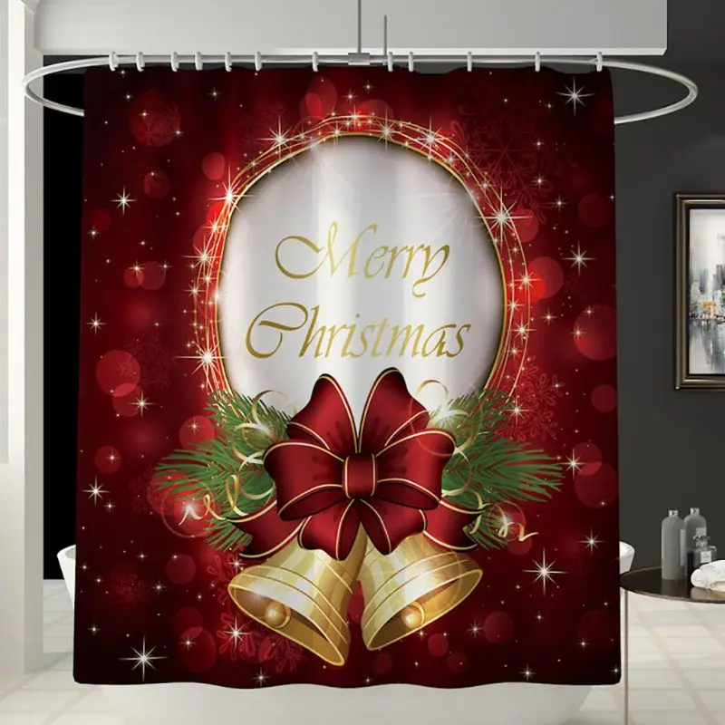 

Christmas Serie Printing Bathroom Shower Curtain Toilet Waterproof Cover Mat