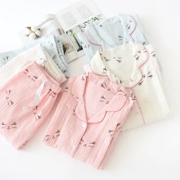 

New cotton thin confinement clothing double-layer washed crepe breastfeeding clothing maternity clothing spring and autumn model