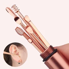 6 Pcs/set Stainless Steel Spiral Ear Pick Spoon Ear Wax Removal Cleaner Multifunction Portable Ear Pick With Storage Bucket