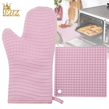 

EHZ Silicone Place Mat & Glover Set Of 2PCS Heat-Resistant Silicone Gloves BBQ Microwave Oven Cooking Thick Insulation Gloves