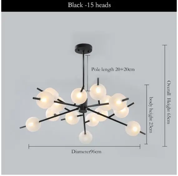 9/12/15 головок Nordic молекулярная Стекло шаровидная люстра постмодерн Простой конструктор Модель номер светодиодное освещение - Цвет абажура: Black 15 Heads