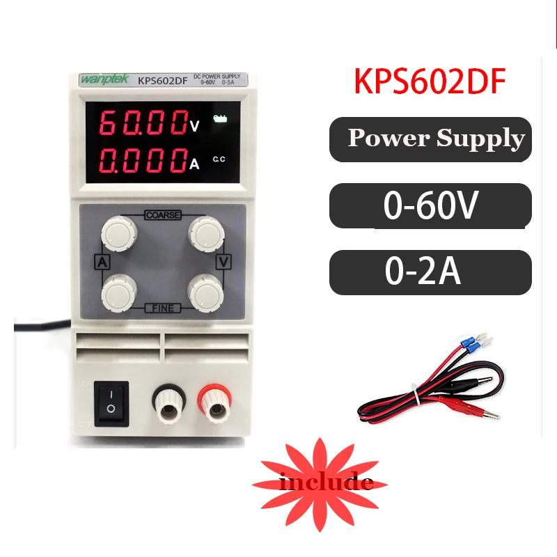 

4 Pcs KPS602DF Variable 60V 5A Adjustable Switching Regulated Power Supply Digital with Alligator Leads lab Equipment