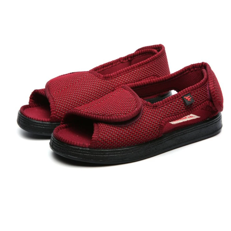 Red43 Inner L265mm HOOK Summer Comfortable Diabetic Shoes foot fat thumb instep height Foot swelling code middle-aged and elderly sandals diabetes - Цвет: Red43 Inner L265mm