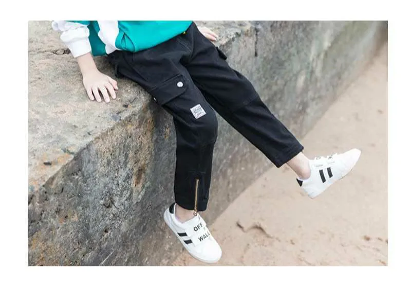 Детские штаны для мальчиков; одежда из хлопка; Повседневные детские брюки; модные От 4 до 14 лет джинсы для мальчиков-подростков - Цвет: Черный