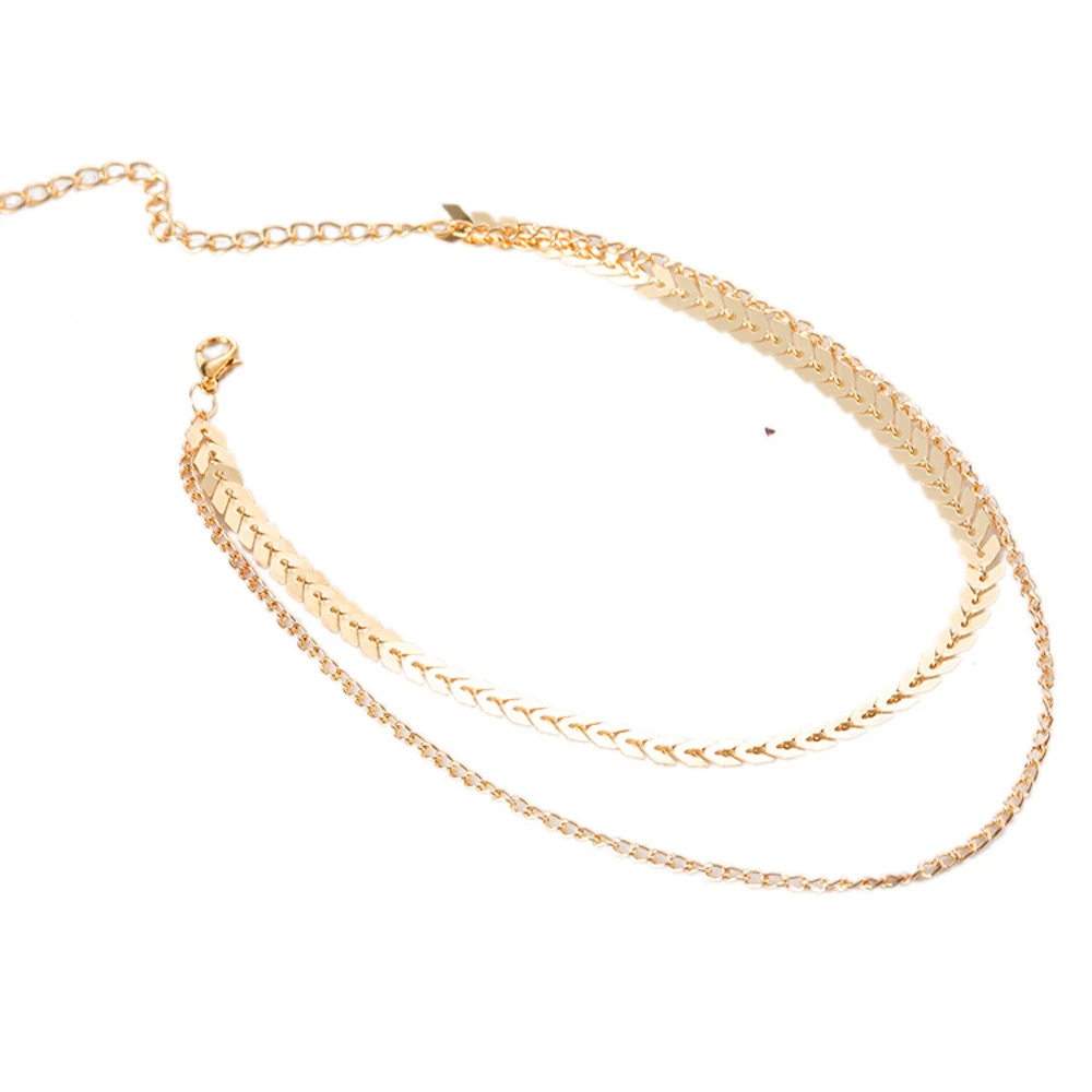 2019 New Chain Choker Two Layers Necklaces Fishbone Airplane Shape Gold Color Necklace Flat Chain jewelry