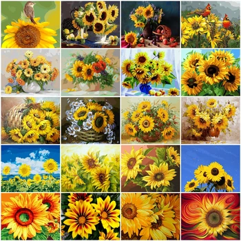 

HUACAN Painting By Numbers Sunflower DIY Drawing Canvas Handpainted Pictures By Number Flower Home Decoration