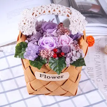 

Mixed Preserved Fresh Flowers with Bamboo Basket for Wedding Party Birthday PXPC