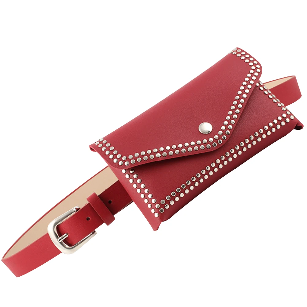 

Women Gift Accessories Solid Crossbody Messenger Rivet Multipurpose Lady Fashion PU Leather Pouch Waist Bag Mobile Phone Casual