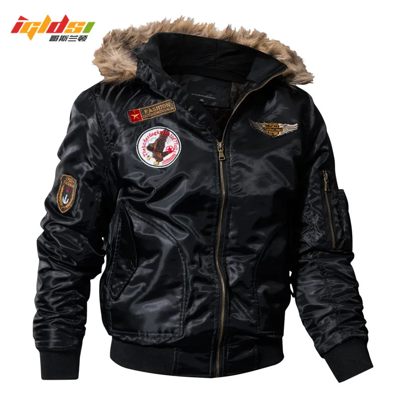 IGLDSI Men's Bomber Pilot Jacket Winter Parkas Army Military Motorcycle Jacket Cargo Outerwear Air